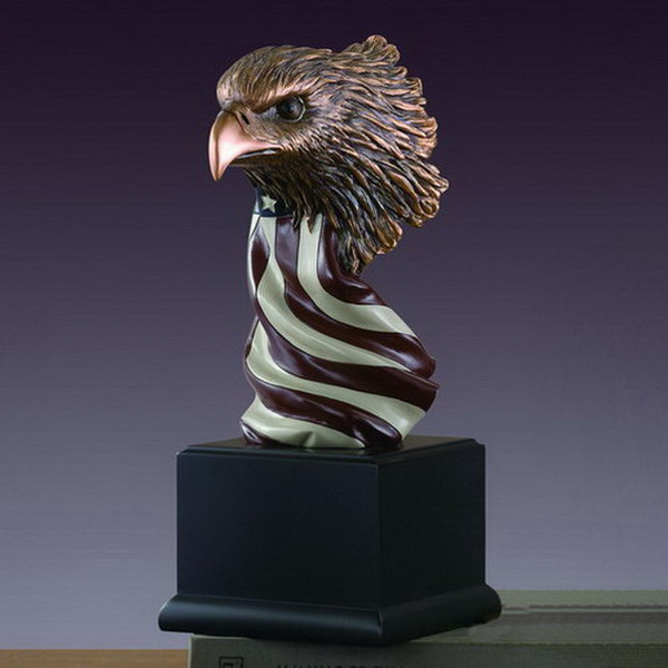 Eagle Head Bust with American Flag Statue Sculpted Artwork Study